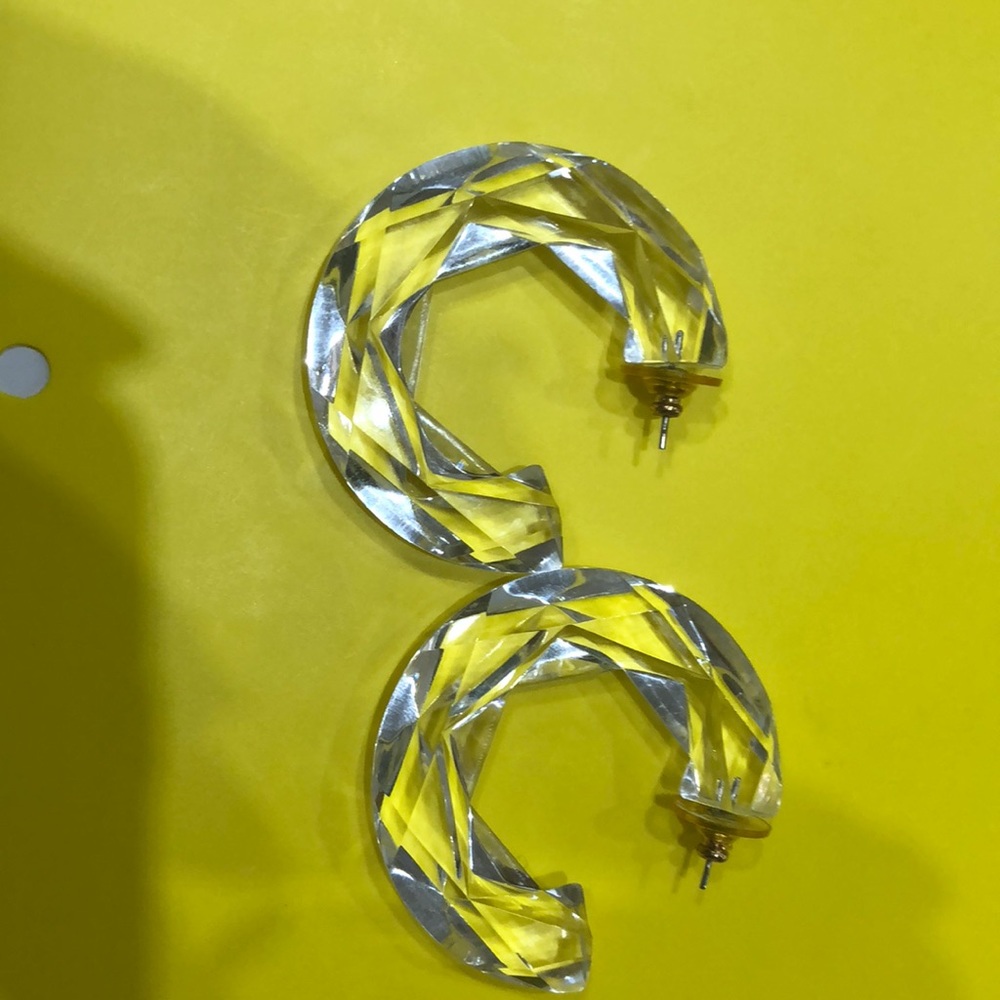 Vintage 1980 Clear Lucite Hoop Earrings